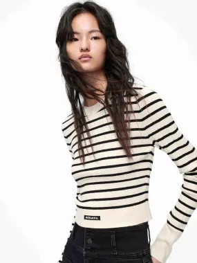 Striped Ribbed Knit Top Snuggle Fit Casual Comfort Wear