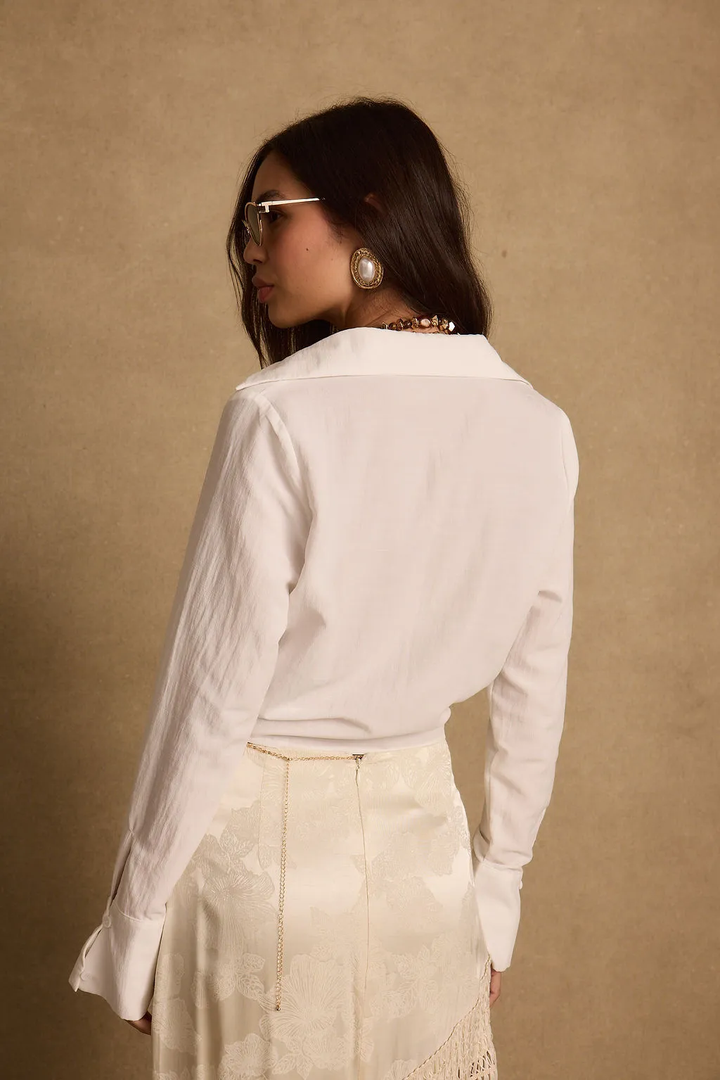 Adriana White Tie Front Top Limited Edition Short cuff