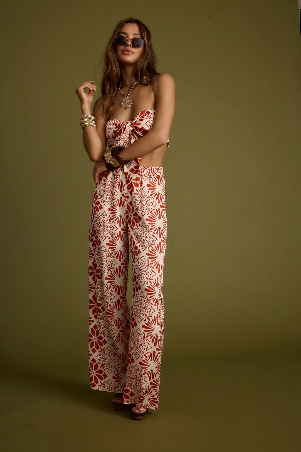 Trail Ready ResilientElasticBand Cubana Rust Satin Pants