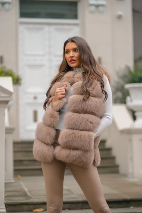 Crisp Layer Tan Luxury Fur 6 Row Gilet