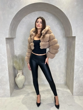 Weatherproof Shell Tan Luxury Fur Hooded Jacket