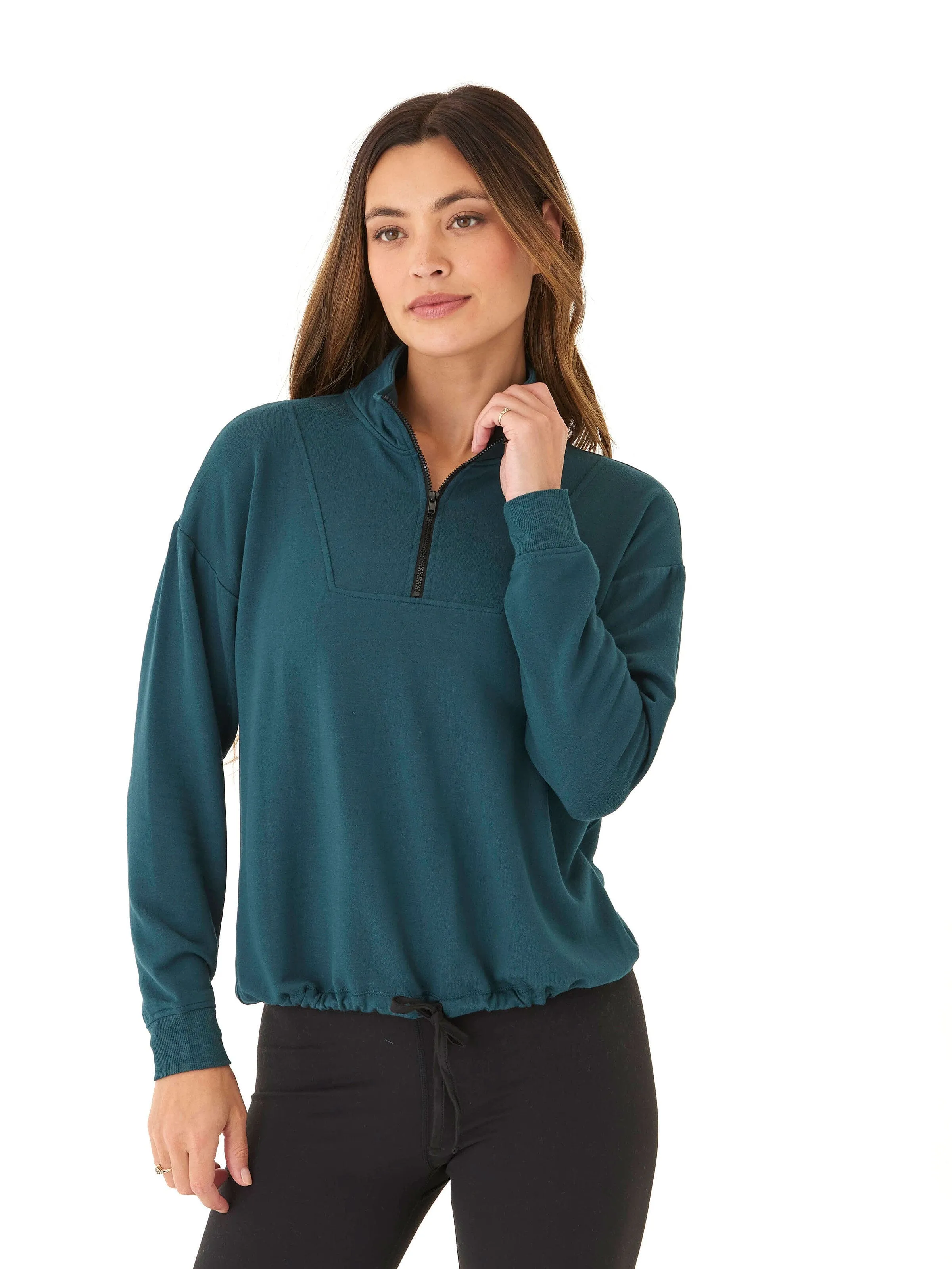 Nyla Feather Fleece Half Zip Pullover Flexible Shoulder Panels