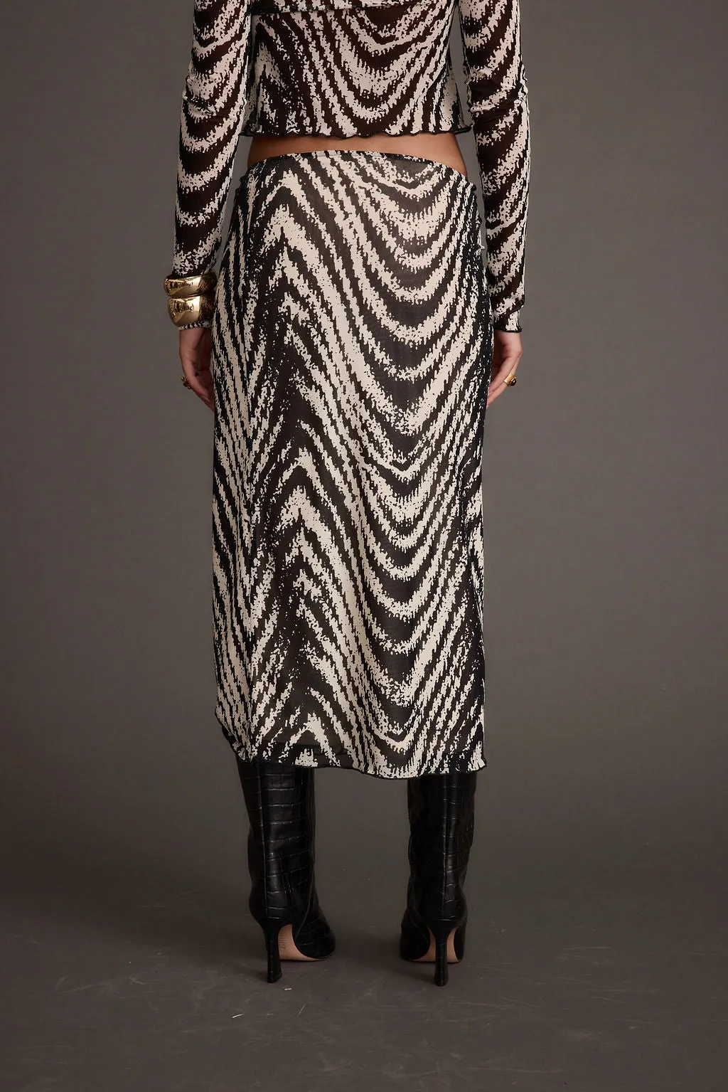 Travel Ready Taryn Zebra Mesh Midi Skirt