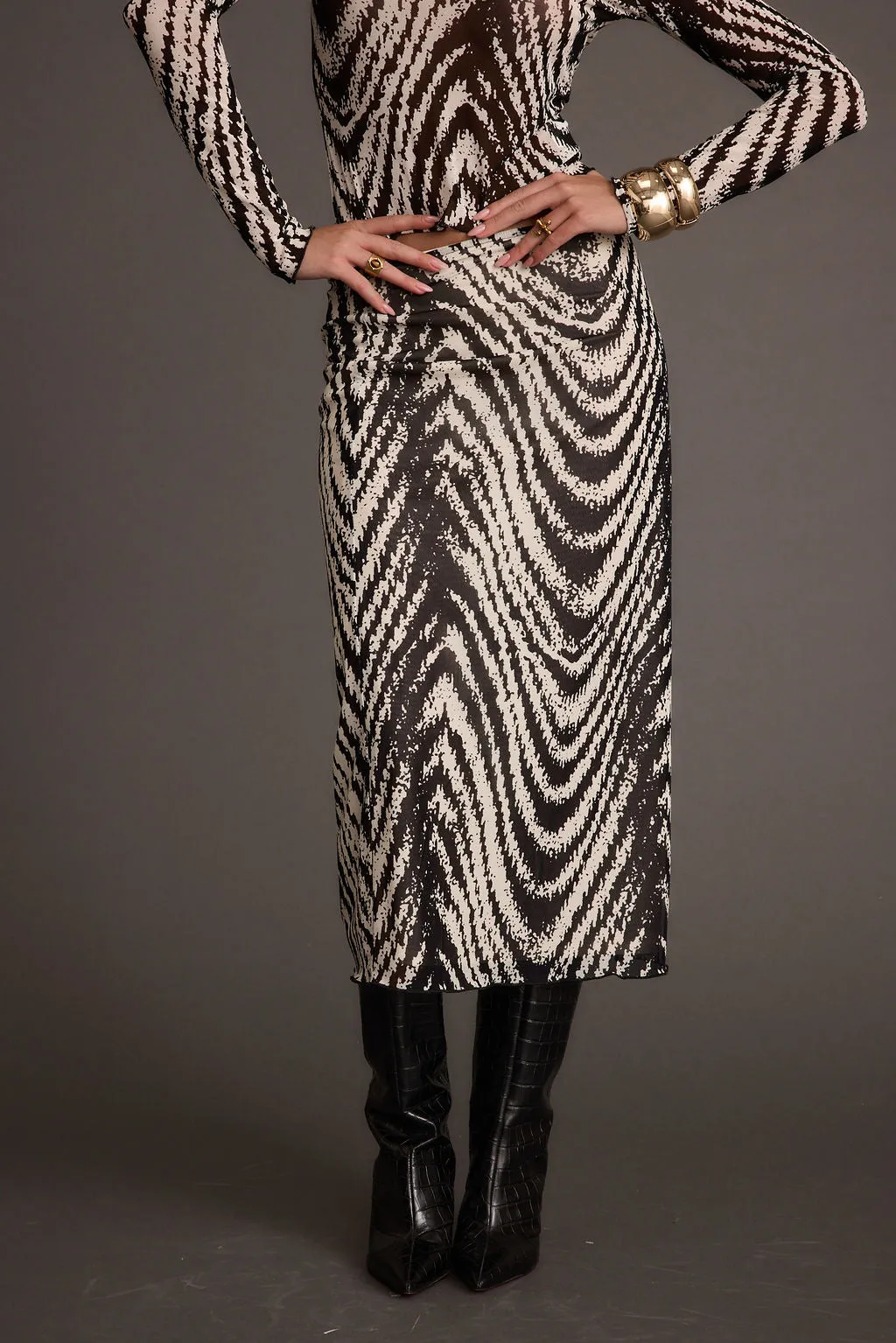 Wrap style Statement Fashion Taryn Zebra Mesh Midi Skirt
