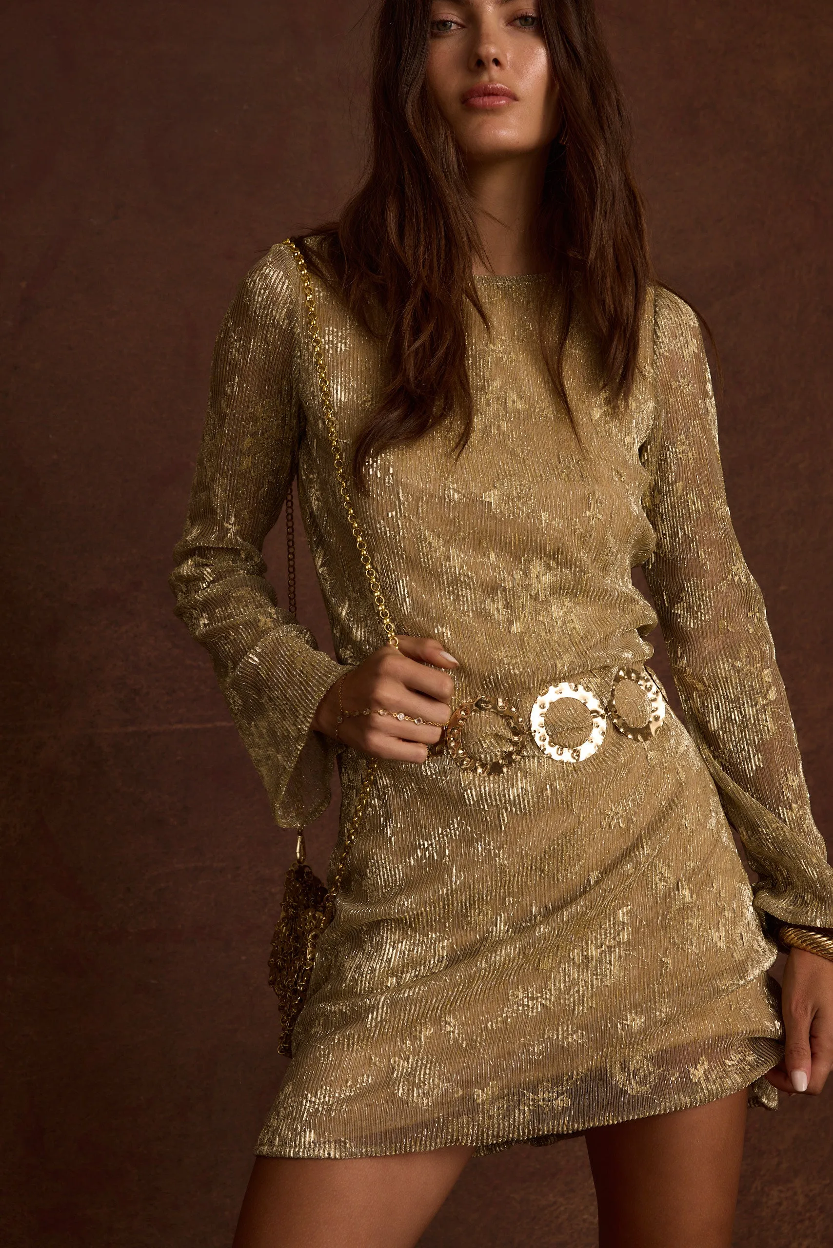 Tate Gold Mini Dress AntiStaticMaterial