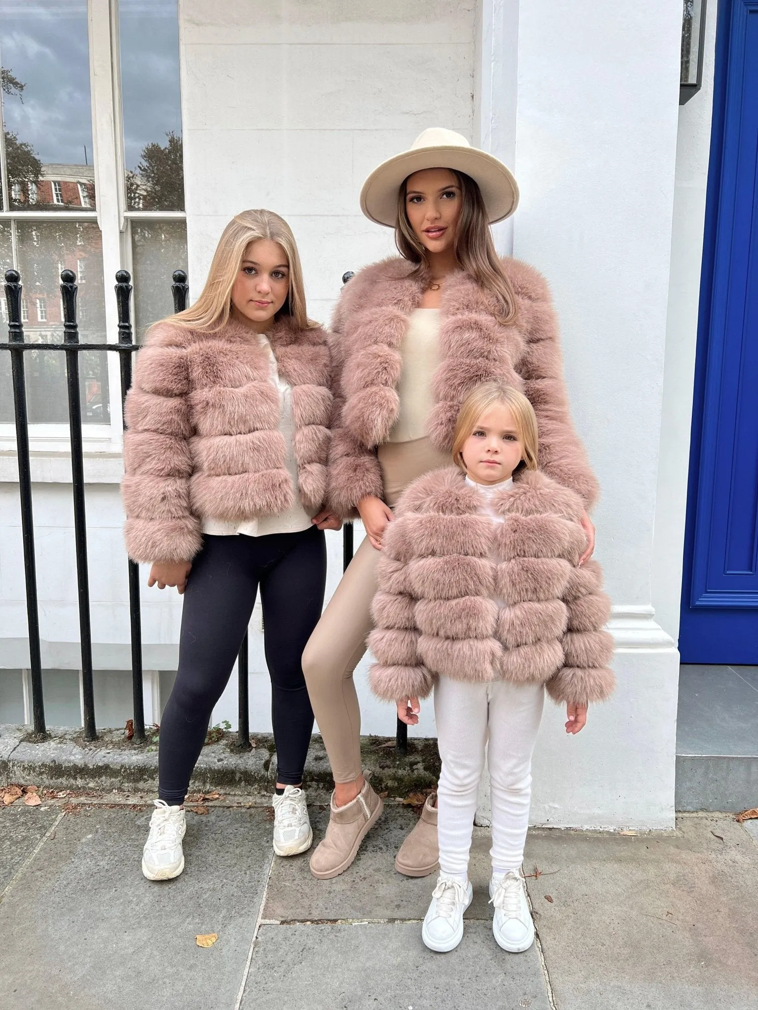 Taupe Childrens Faux Fur Coat High Neck Softshell Construction