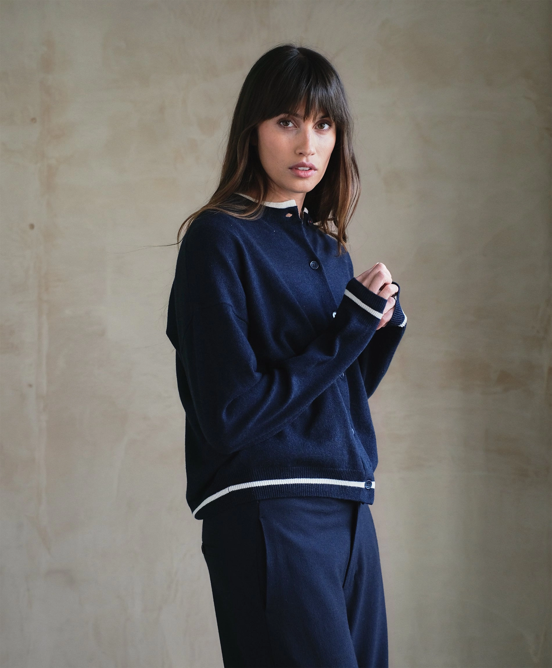 Varsity Cardigan Stay Cozy Drop Shoulder Design