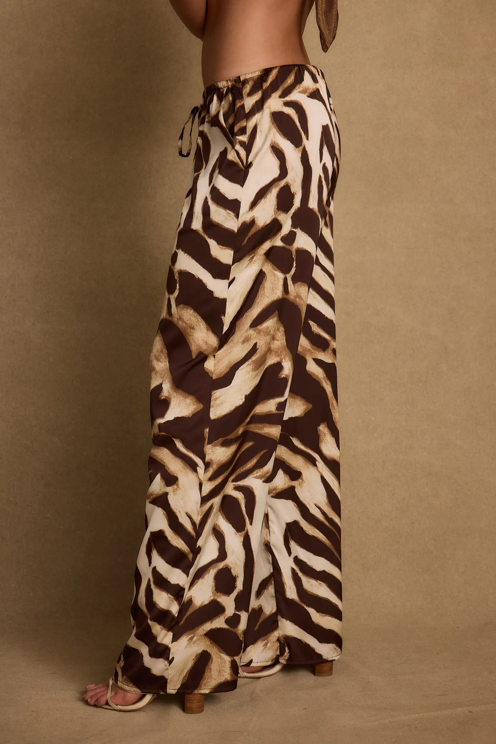 Comfy Flex All Day Wear Comfort Clear Breeze Mocha Zebra Satin Pants