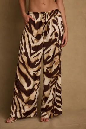 LowProfileStitching Clear Breeze Mocha Zebra Satin Pants