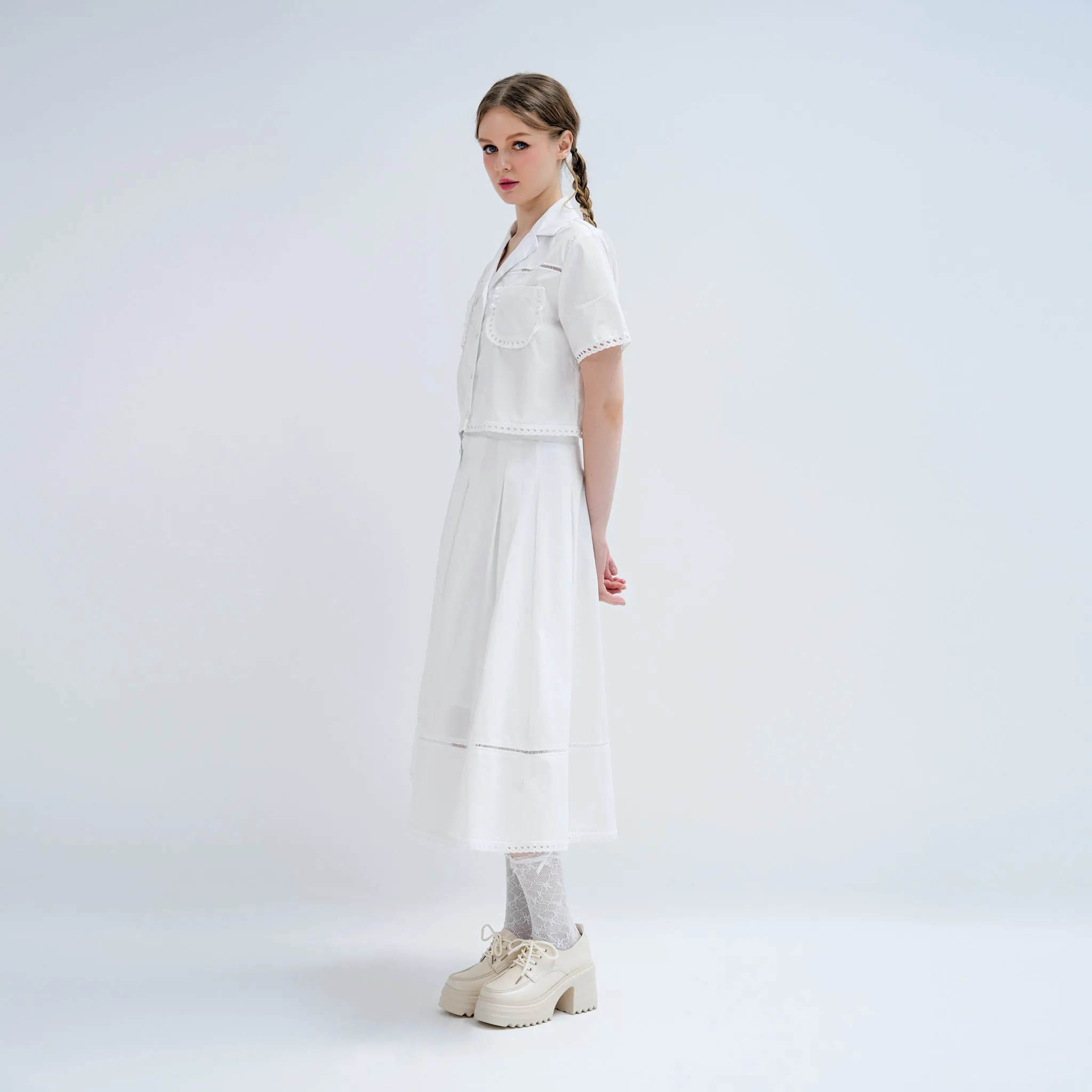 Midi Cotton Skirt Layered Look