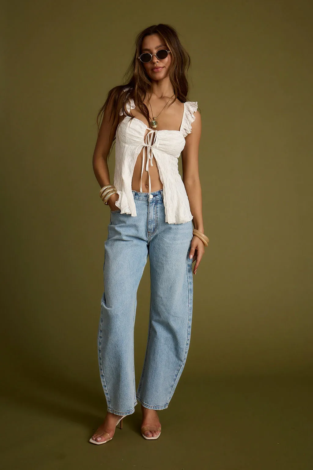 Gia White Lace Ruffle Top NonIrritatingTags NonRestrictive Fit