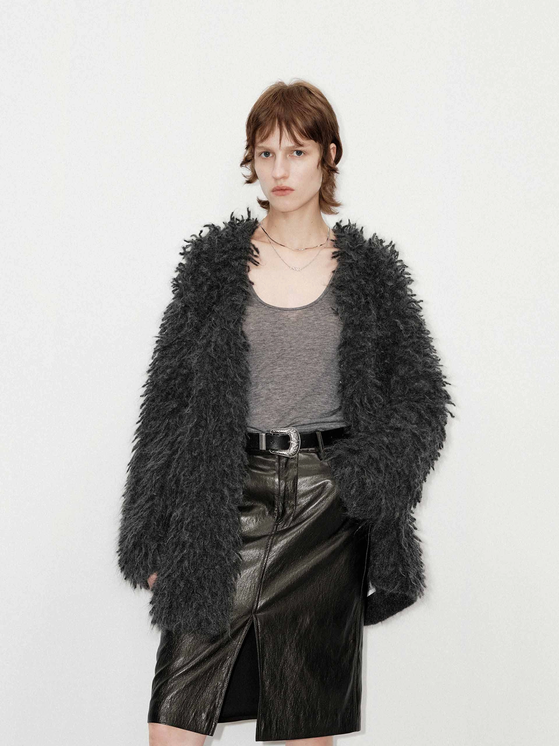 Cold Day MachineWashable Structure Loose Fuzzy Cardigan