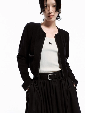 Beaded Trim Knitted Cardigan Anytime Fit Heat Retention Lining