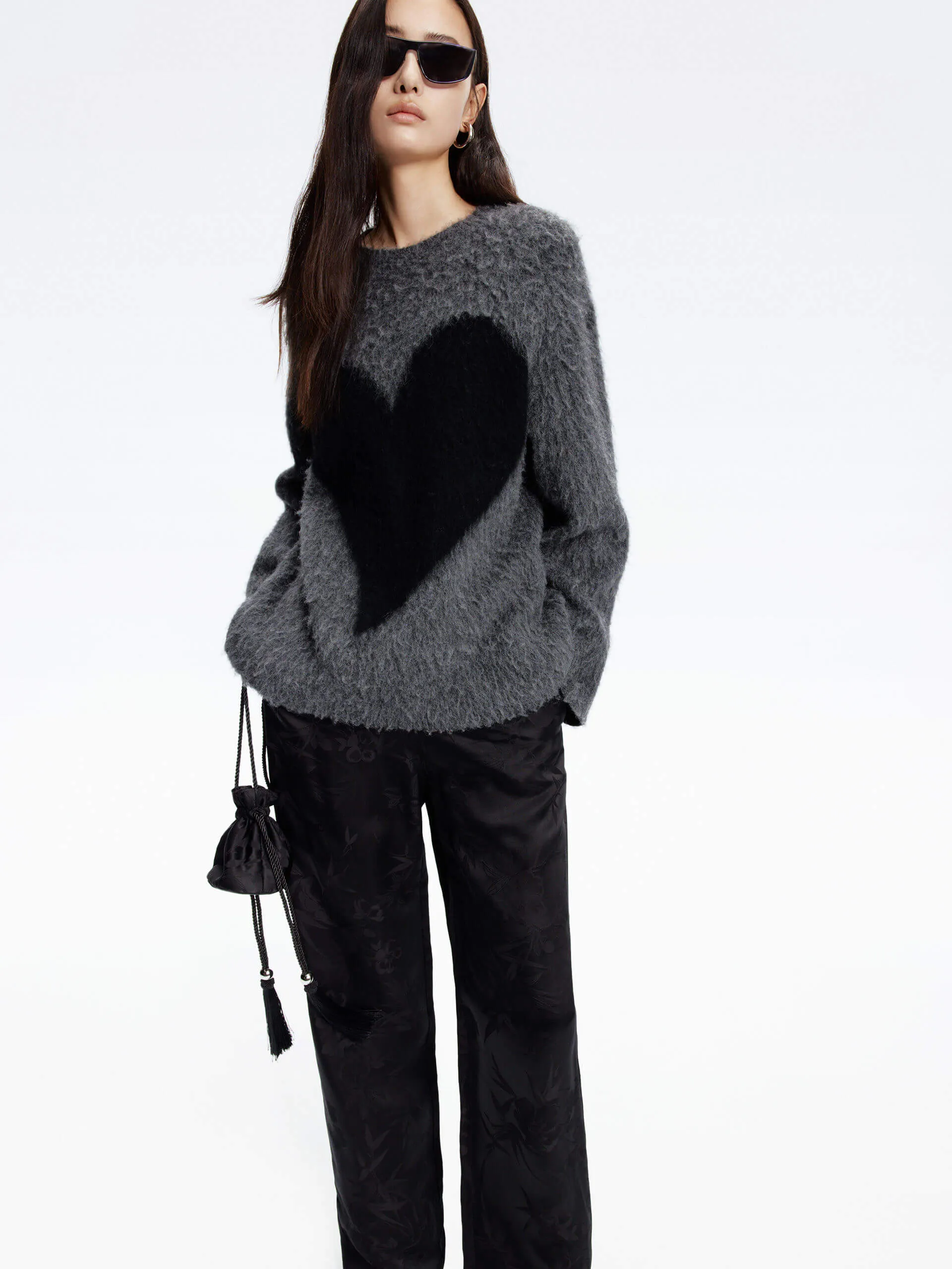 Cold-Weather Essential Relaxed fit wear Heart Pattern Loose Sweater