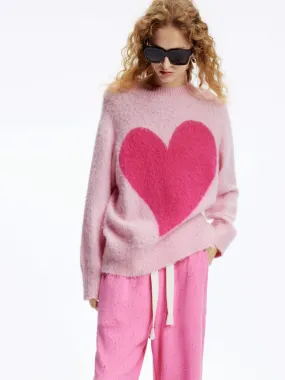Heart Pattern Loose Sweater Cozy Stretch