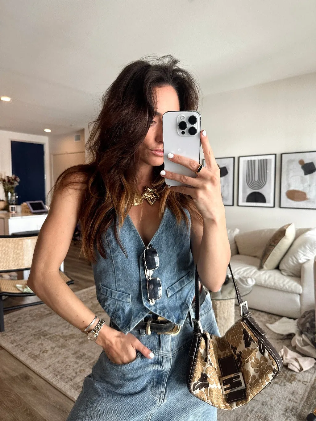 DoubleLayeredShoulders Contrast Stitch Detailing Diane Blue Denim Vest