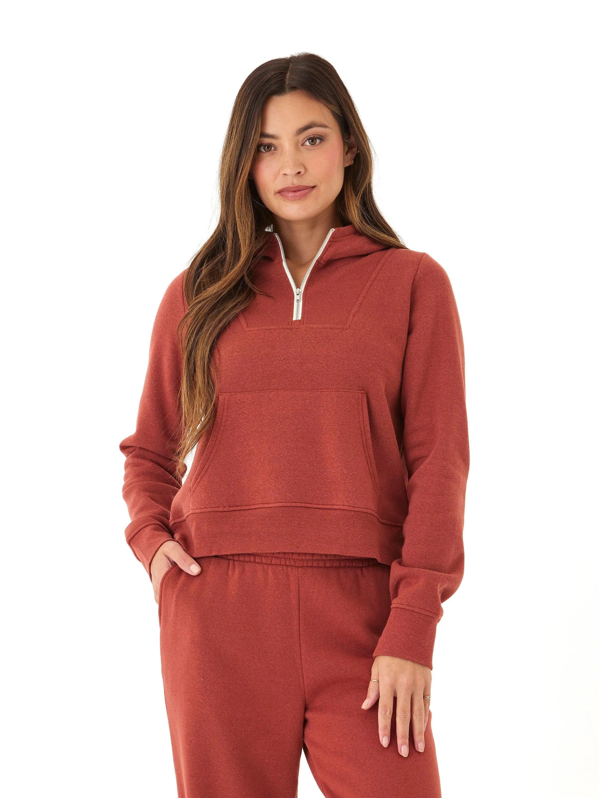 Tyra Triblend Fleece 1/4-Zip Hoodie Strong Zip Neutral Tone