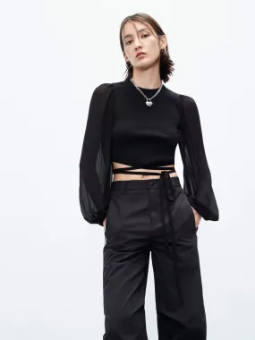 Temperature Regulating Fabric Warm And Comfortable Tie Detail Crop Top