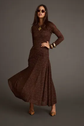 Tierra Brown Lace Long Sleeve Maxi Dress Work Vibes