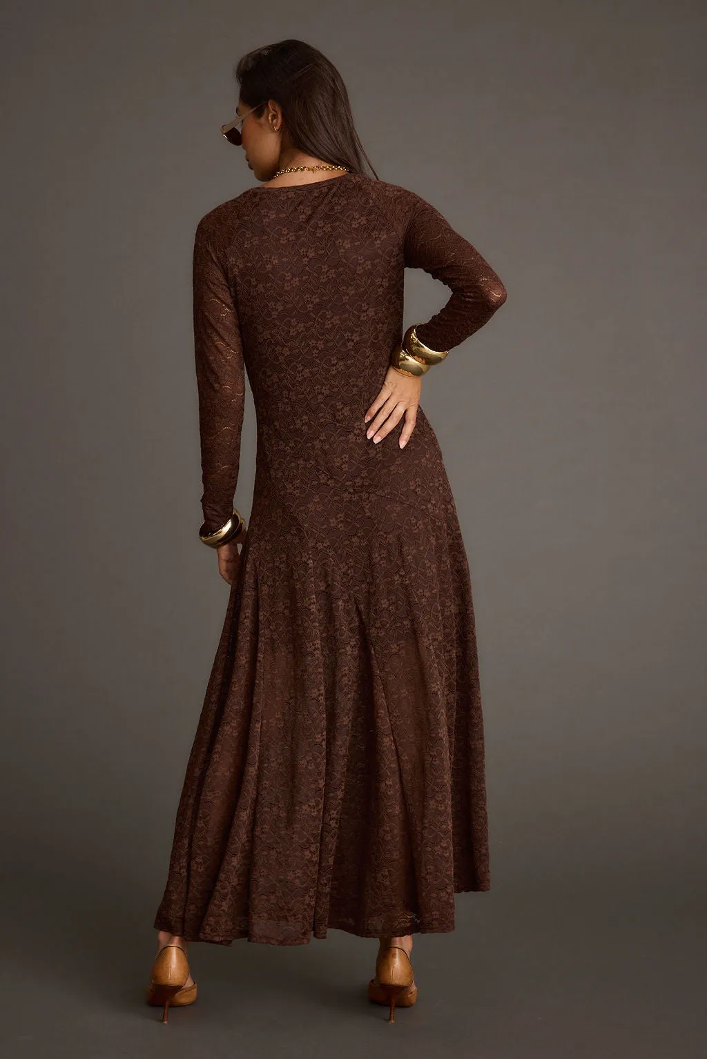 Tierra Brown Lace Long Sleeve Maxi Dress Polished Form hypoallergenic