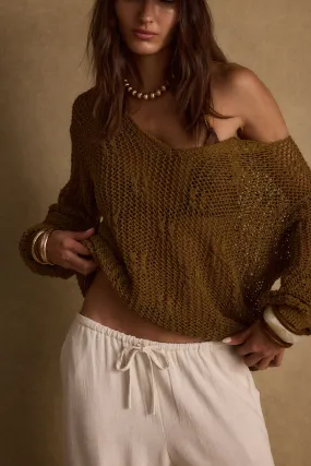Sunfade Olive Crochet Sweater Soft Touch Ribbing