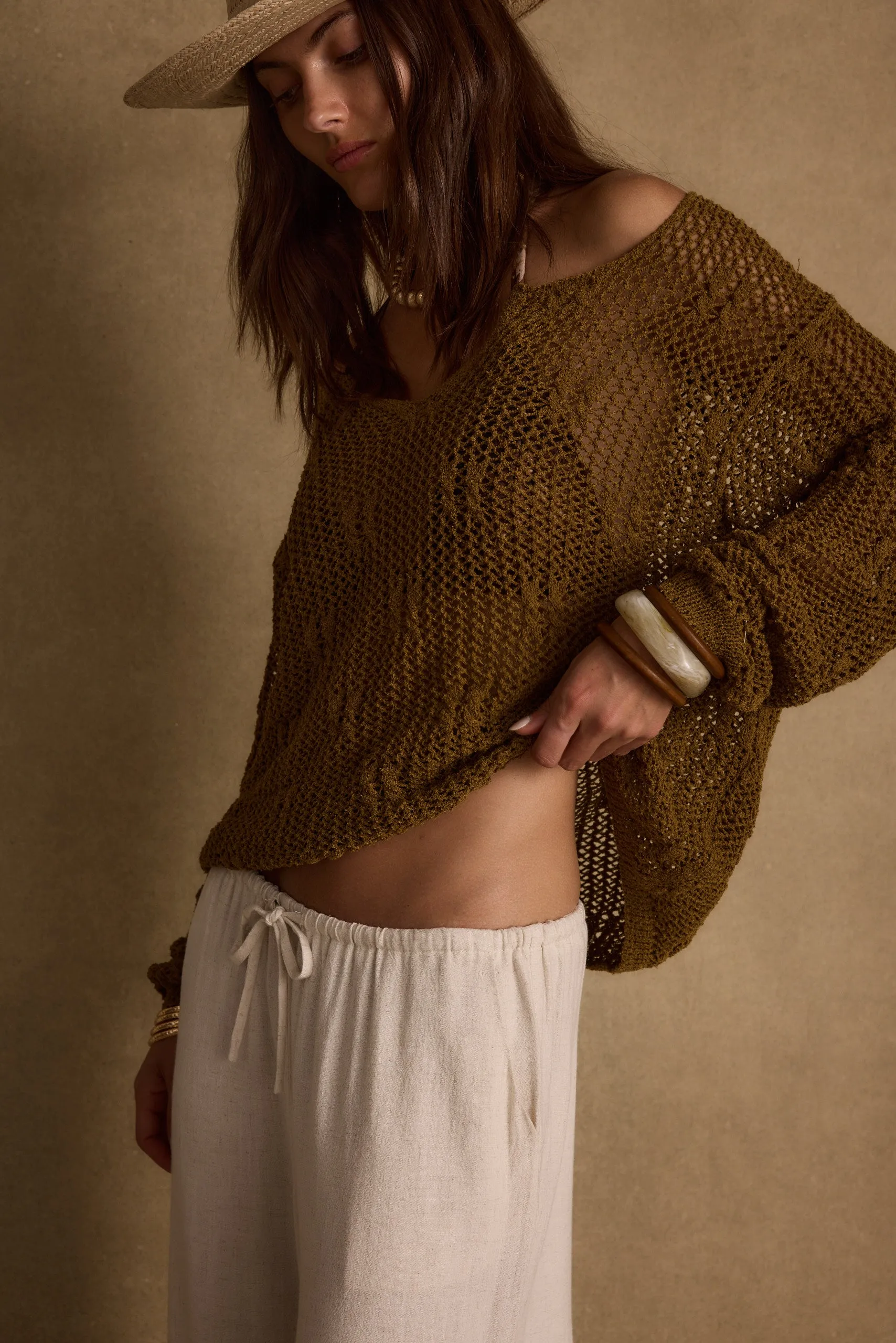 Sunfade Olive Crochet Sweater Mountain Soup