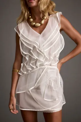 Bright Vibe Light Flow Tilly White Tulle Ruffle Mini Dress