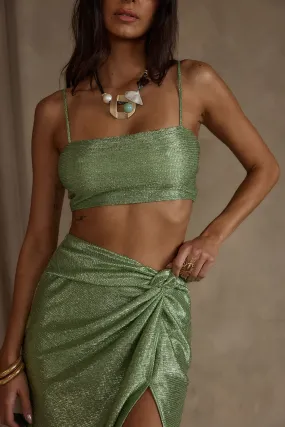 Tailored Placket RelaxedSilhouette Toulouse Metallic Sage Crop Top