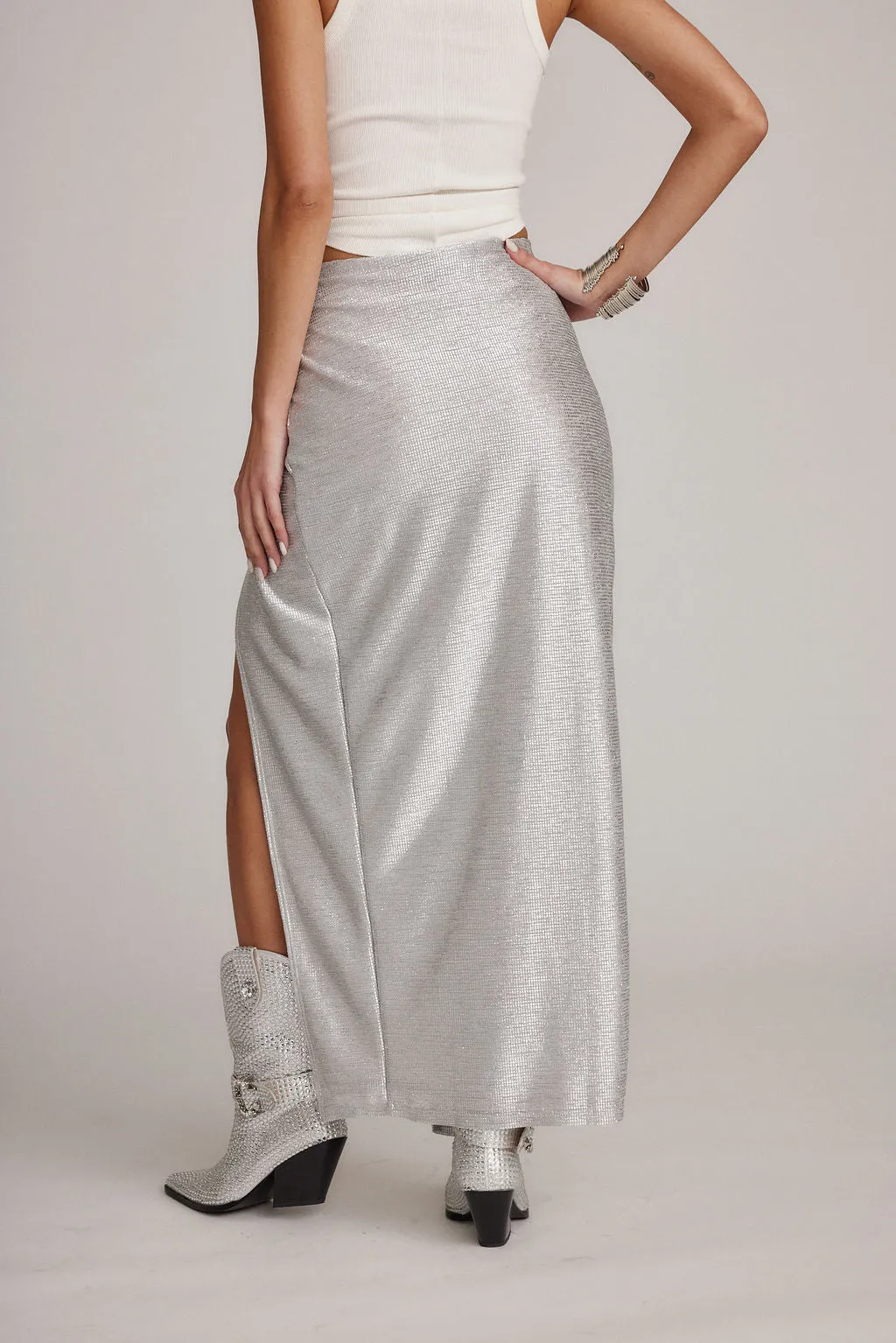 Elasticized Cuff Toulouse Silver Maxi Skirt