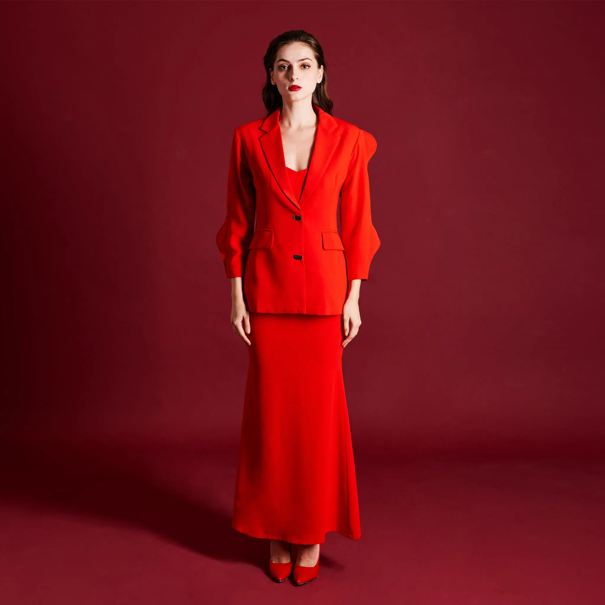 Hypoallergenic Fabric Blend Scallop Sleeves Jacket