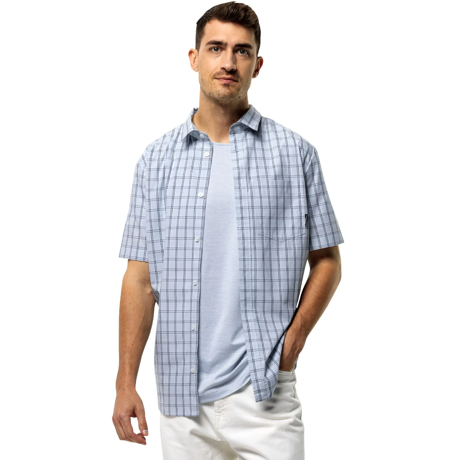 Anti-static Youthful Style Jack Wolfskin Mens Hot Springs Short Sleeve Check Shirt