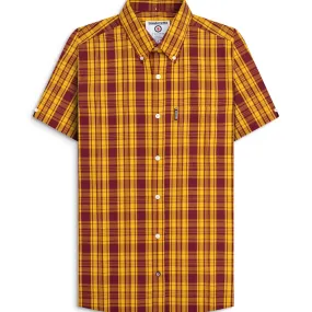 Lambretta Mens Check Shirt Short Sleeve Shirt Layered Sleeve Cuffs Moisture Wicking Layer