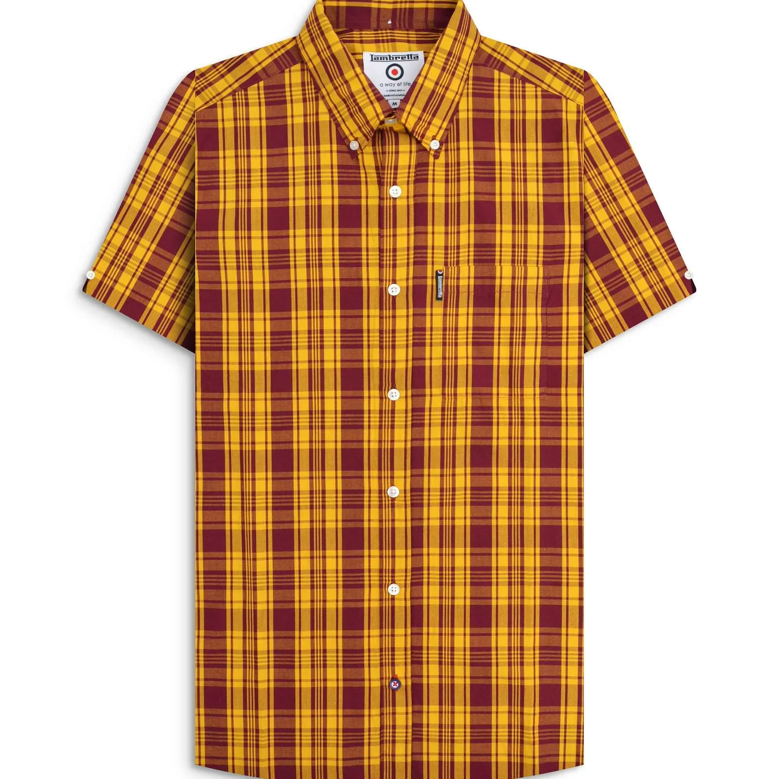 Lambretta Mens Check Shirt Short Sleeve Shirt Neutral Toned Stitching Urban Wear