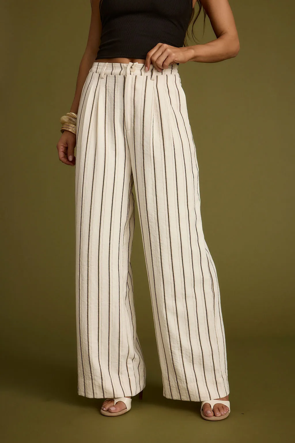 Diane White Striped Trousers Durable Wear hypoallergenic material