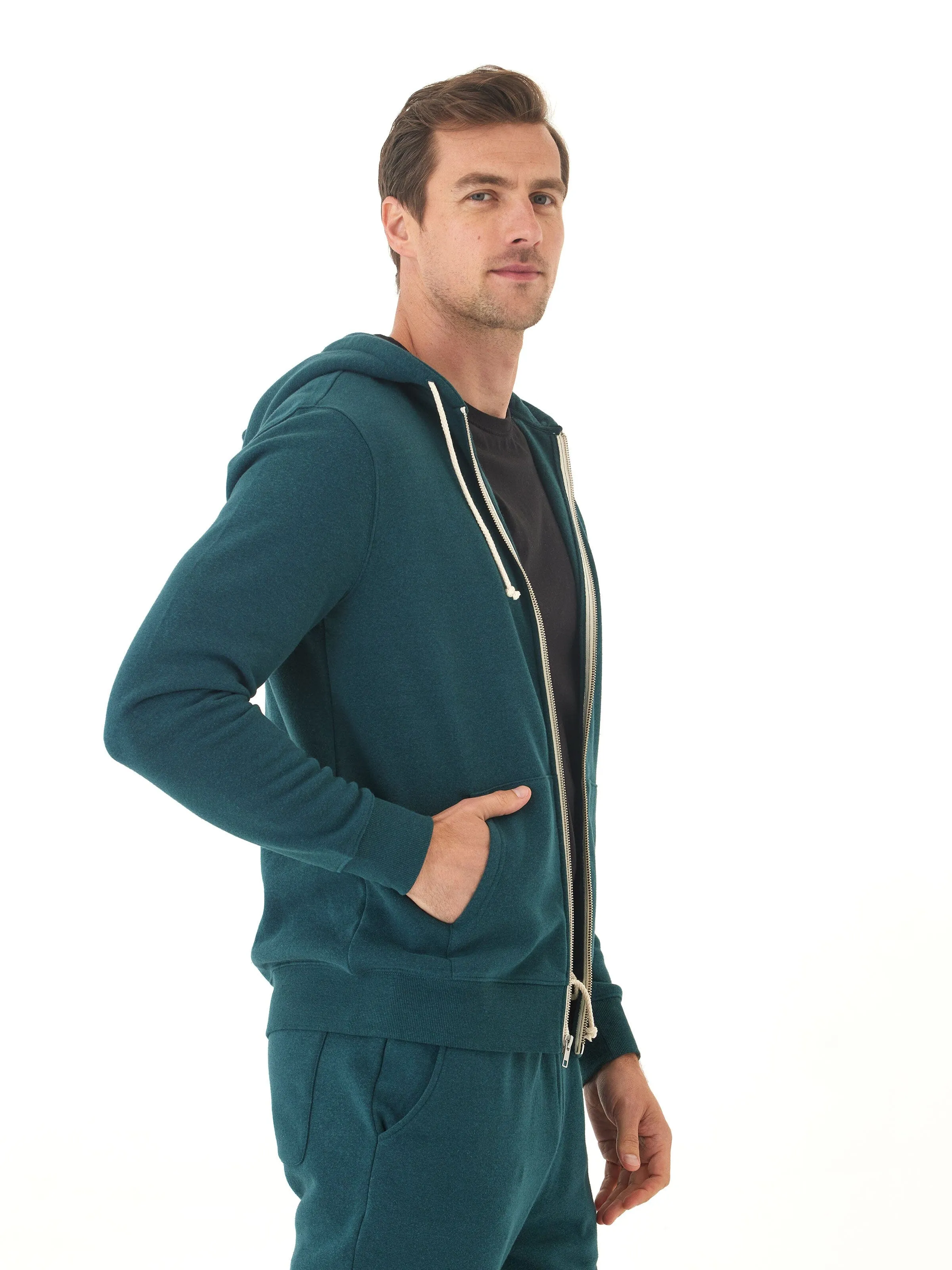 Triblend Zip Fleece Hoodie RipResistant Reinforcement Travel Fit