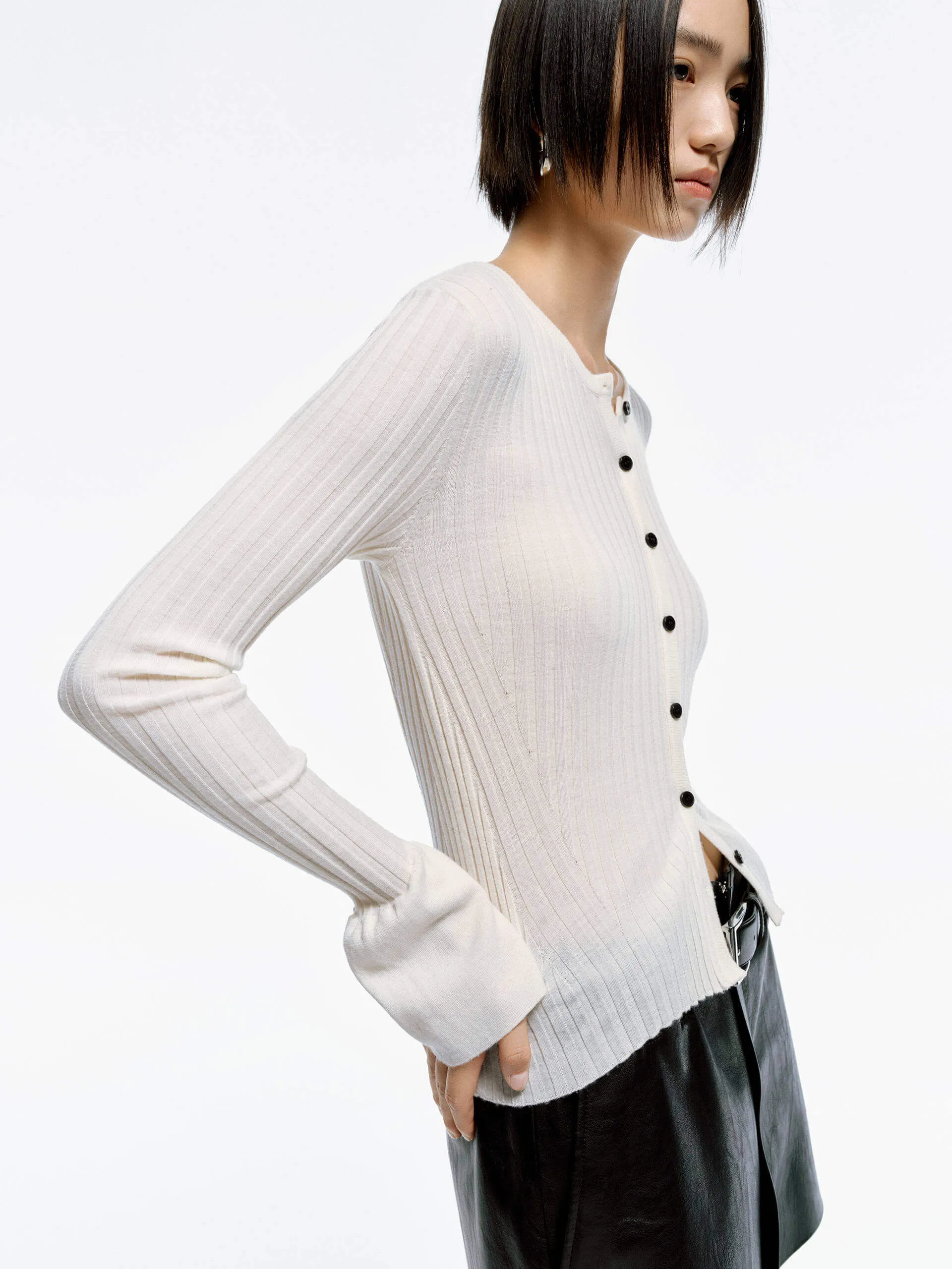 Chilly Fit Wear Knitted Comfort Trumpet Cuff Ribbed Sweater