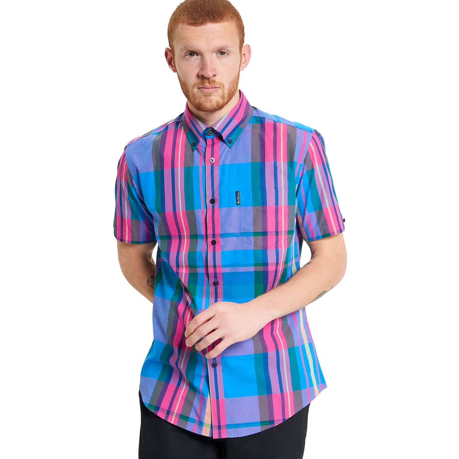 Ben Sherman Mens Large Madras Check Short Sleeve Shirt handmade touch Abstract art