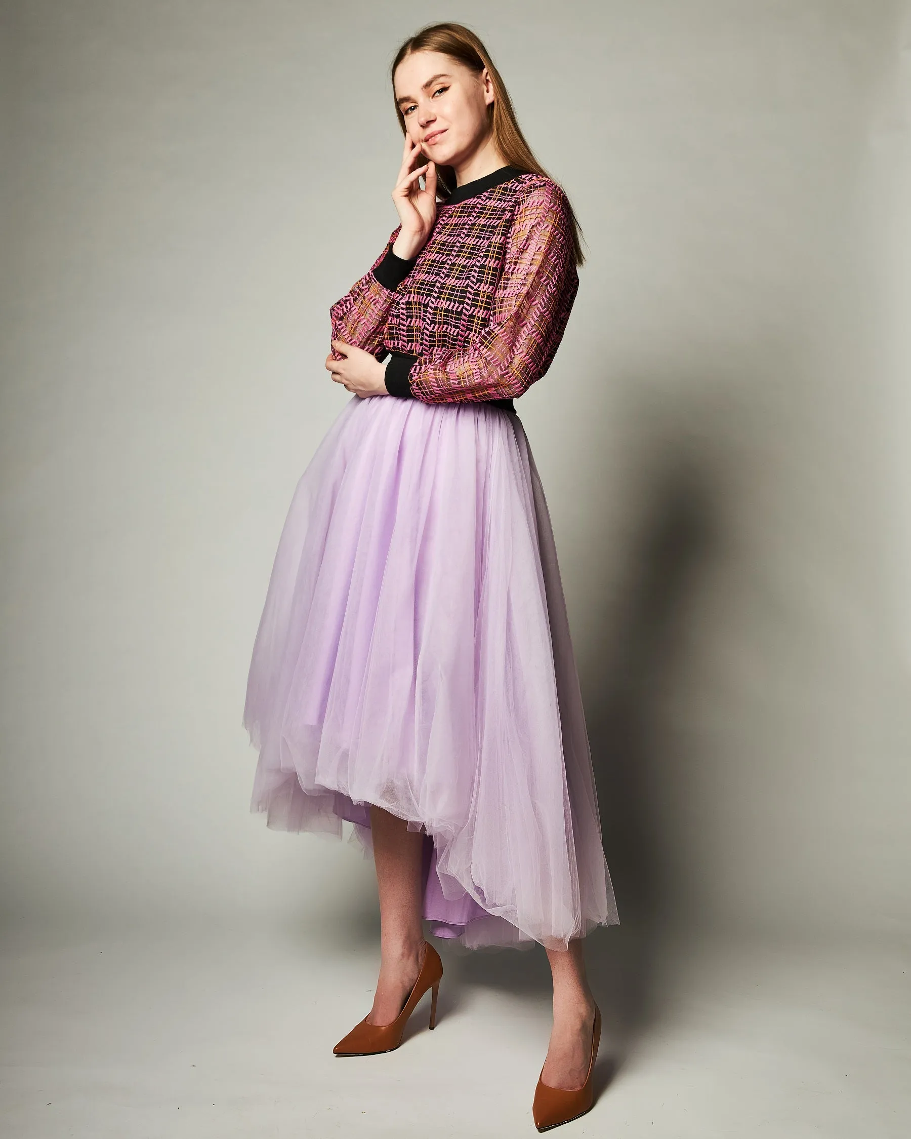 Tulle High Low Skirt Split hem