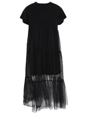 Tulle Trim Knit Tee Dress Outfit Core Work Mood