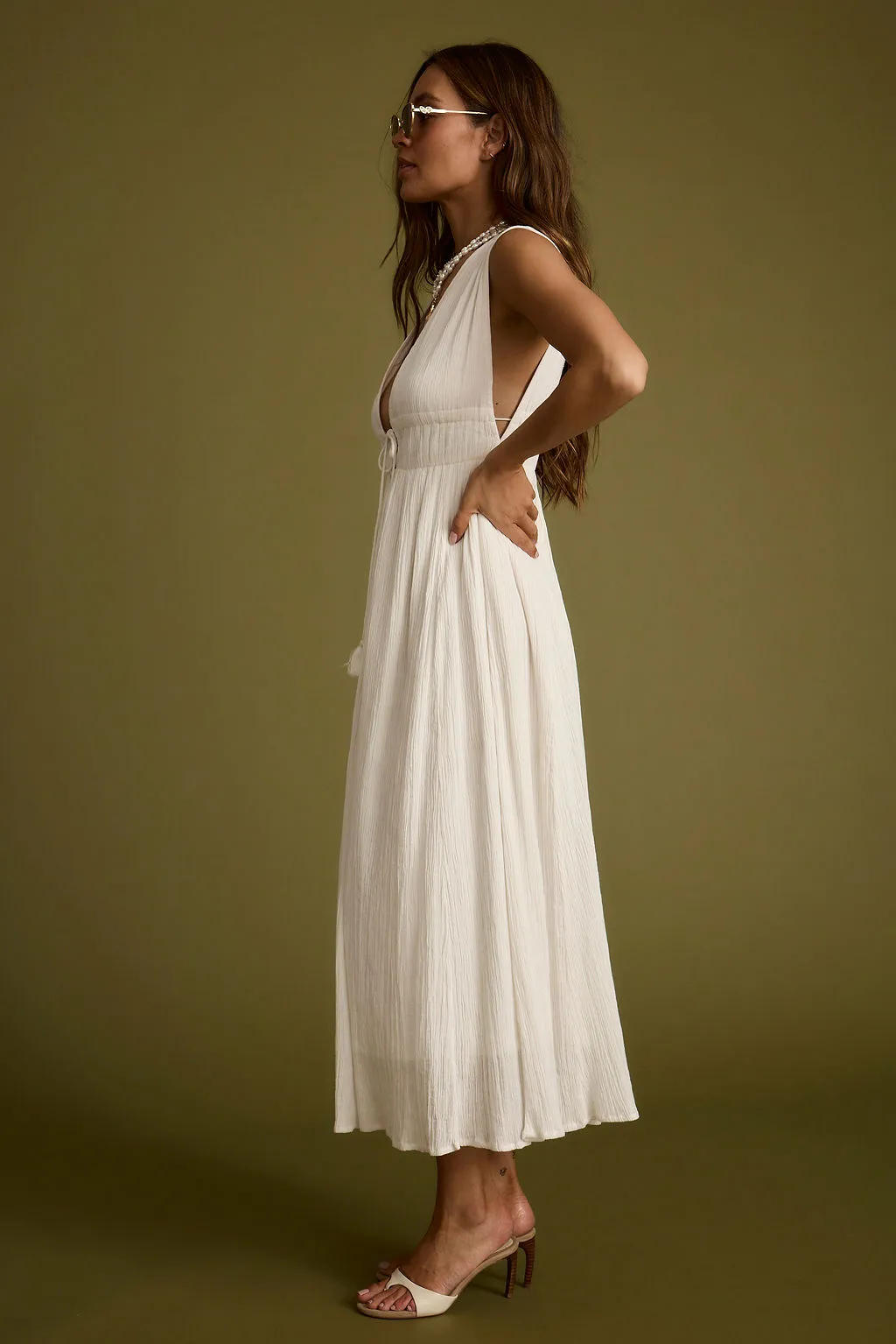 Functional Wear Turks Plunge White Gauze Maxi Dress