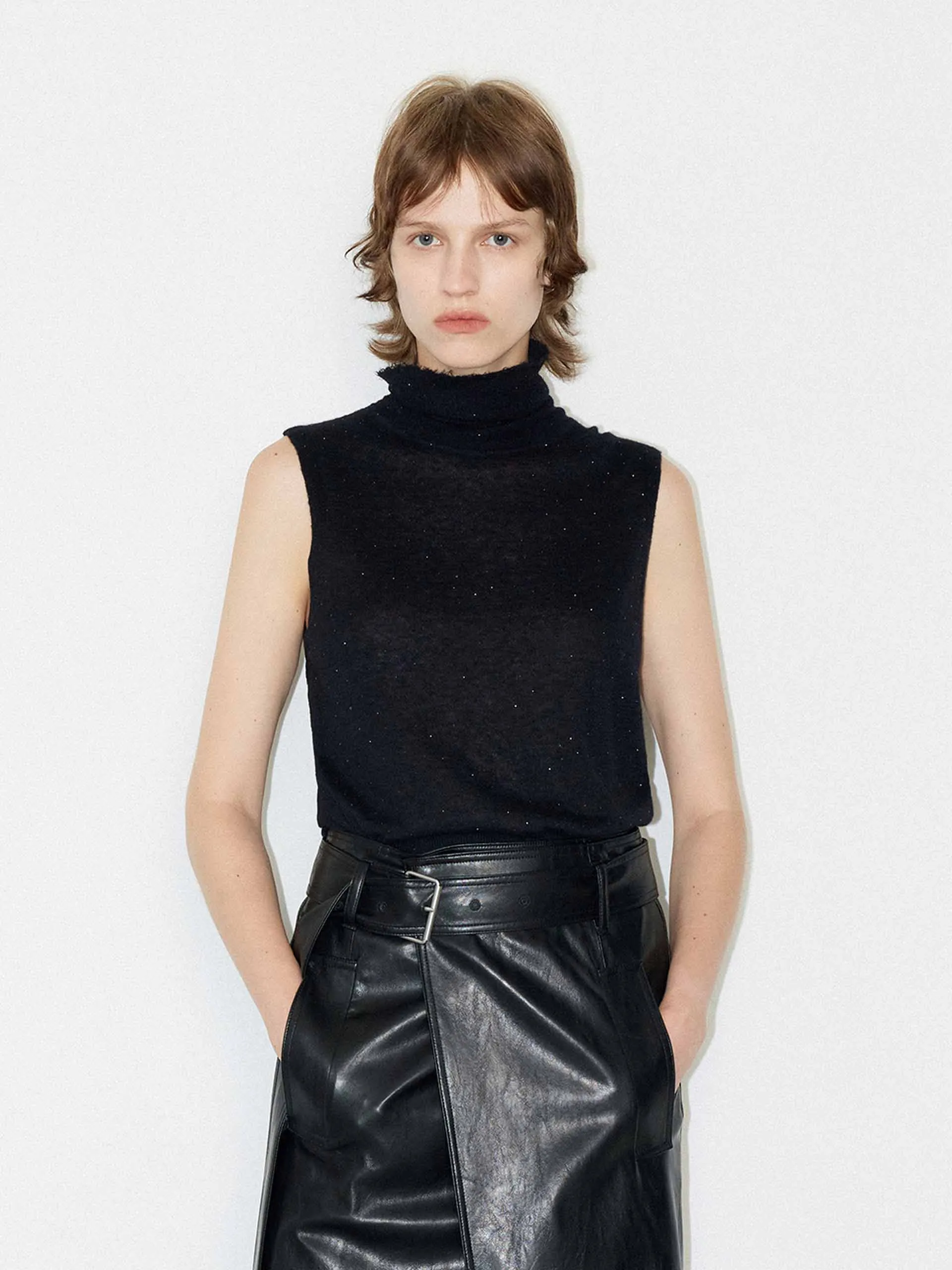 Turtleneck Knit Top Moisture Wicking Knit