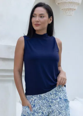 Vibrant color Turtleneck Tank Navy Blue