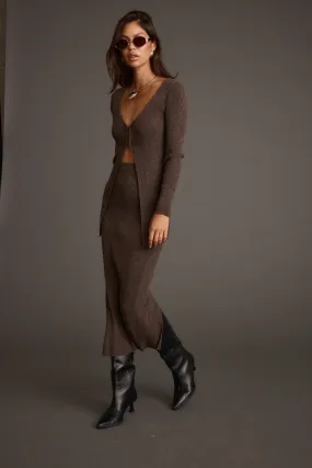 Tusk Mocha Open Front Longline Knit Sweater Rice Geometric Shape