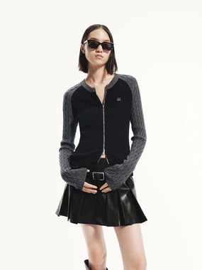 Two Tone Knitted Cardigan Ventilated Panels