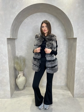 Two Tone Luxury Fur 6 Row Gilet Mid Season Wear Urban Edge