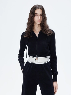 Two Way Zip Hood Cardigan Crisp Texture