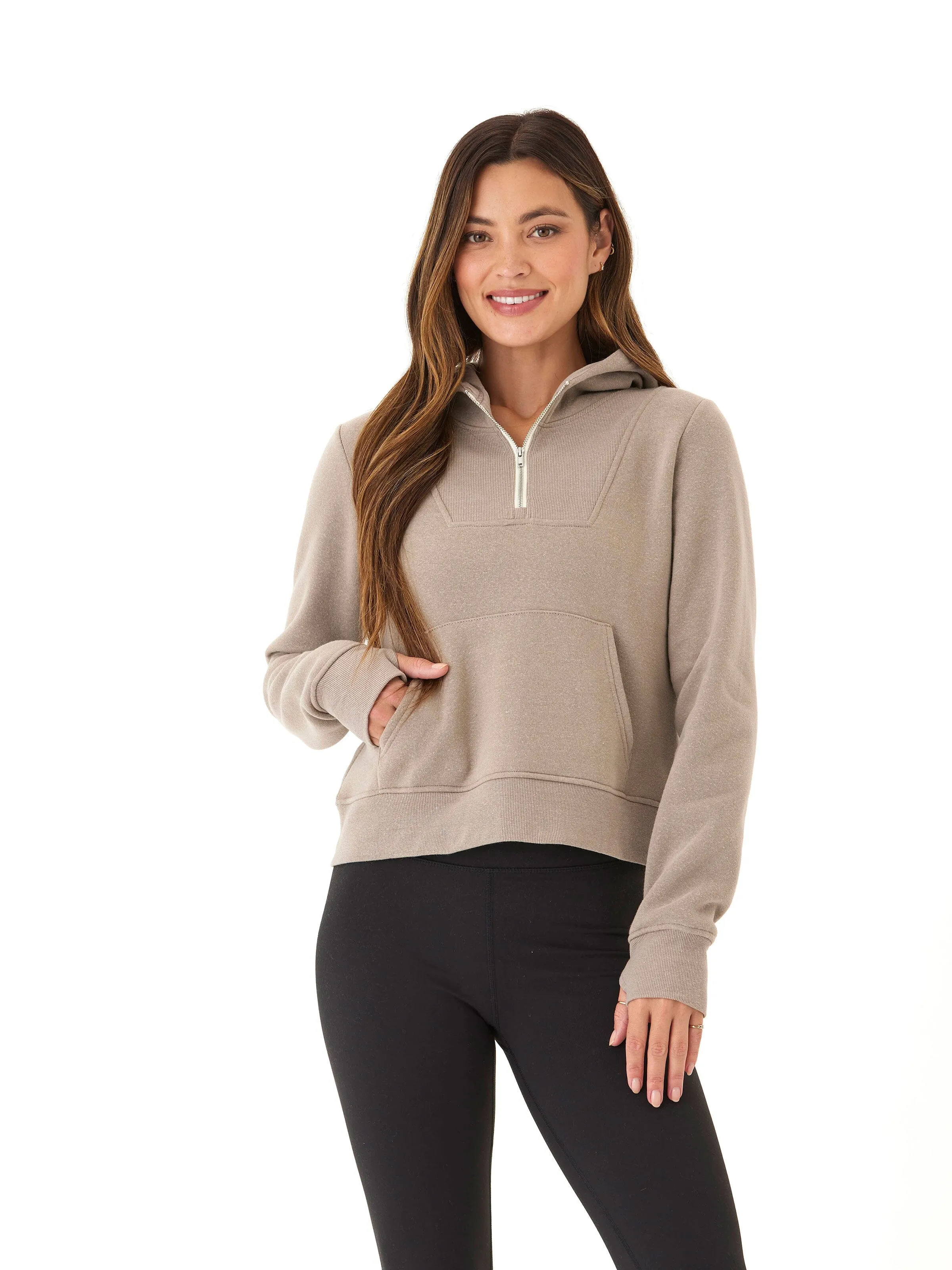 Tyra Triblend Fleece 1/4-Zip Hoodie MultiPocketLayout