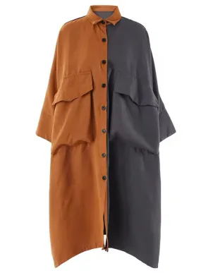windproof Color Glow Colorblock Shirt-Dress