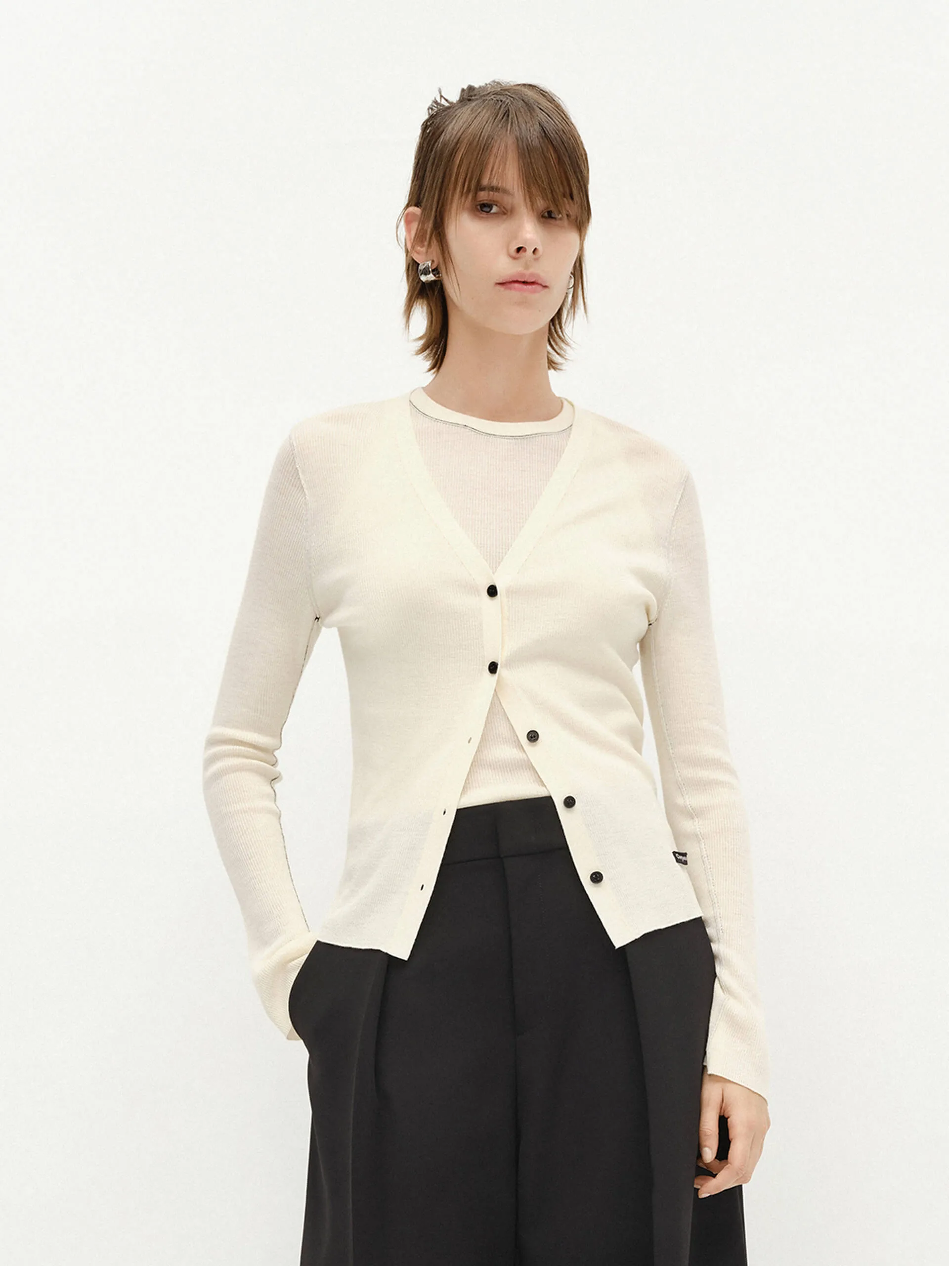 Seams Detail Wool Knit Top Reinforced Cuffs