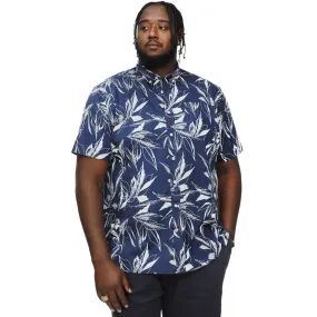 Two Tone Stitching Breathable Underarm Vents D555 Mens Finley Big & Tall Hawaiian Print Short Sleeve Shirt - Navy